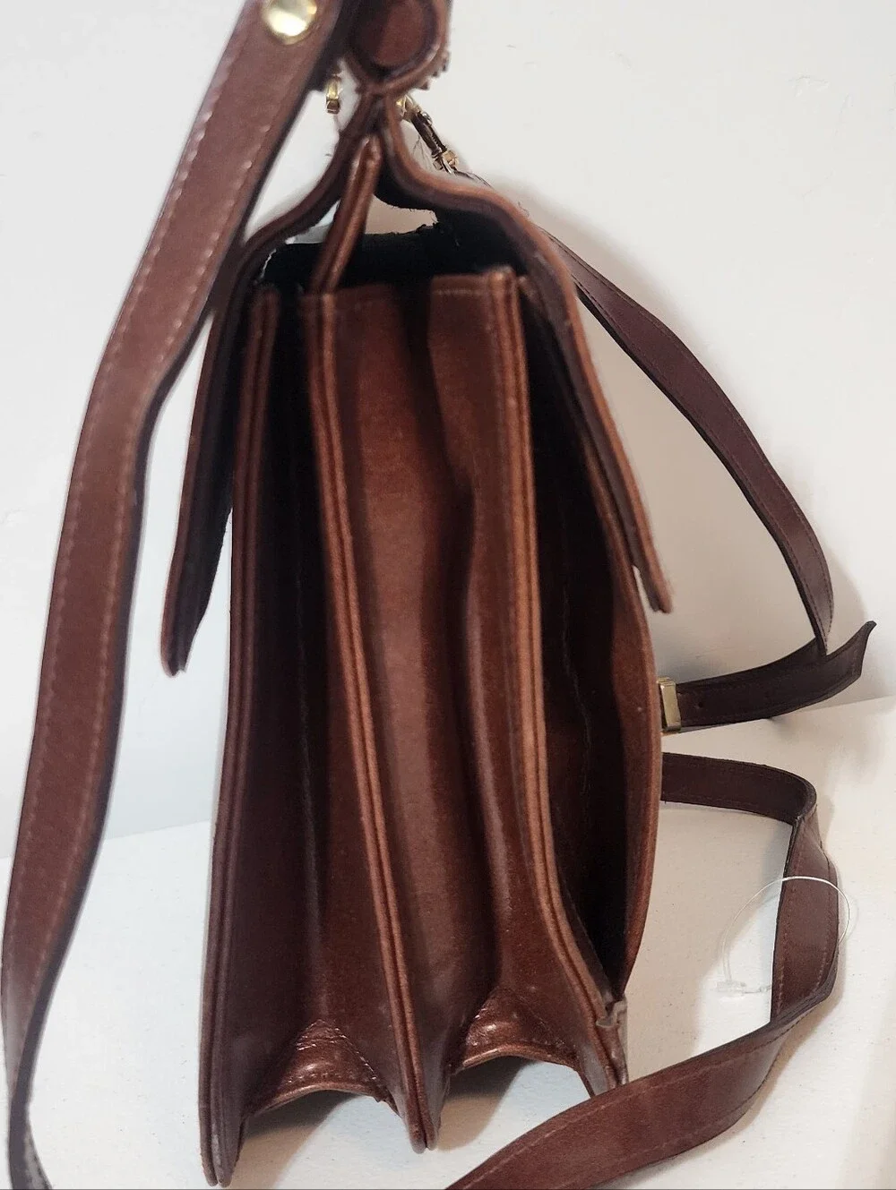 Men's Brown  Leather Briefcase with Top Handle and Shoulder Strap